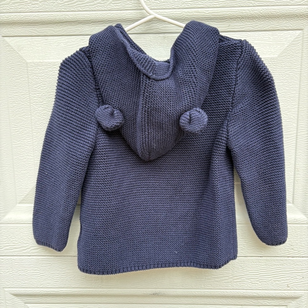 Navy Knit Hooded Baby Cardigan with Bear ears Accents on hoody 18-24m